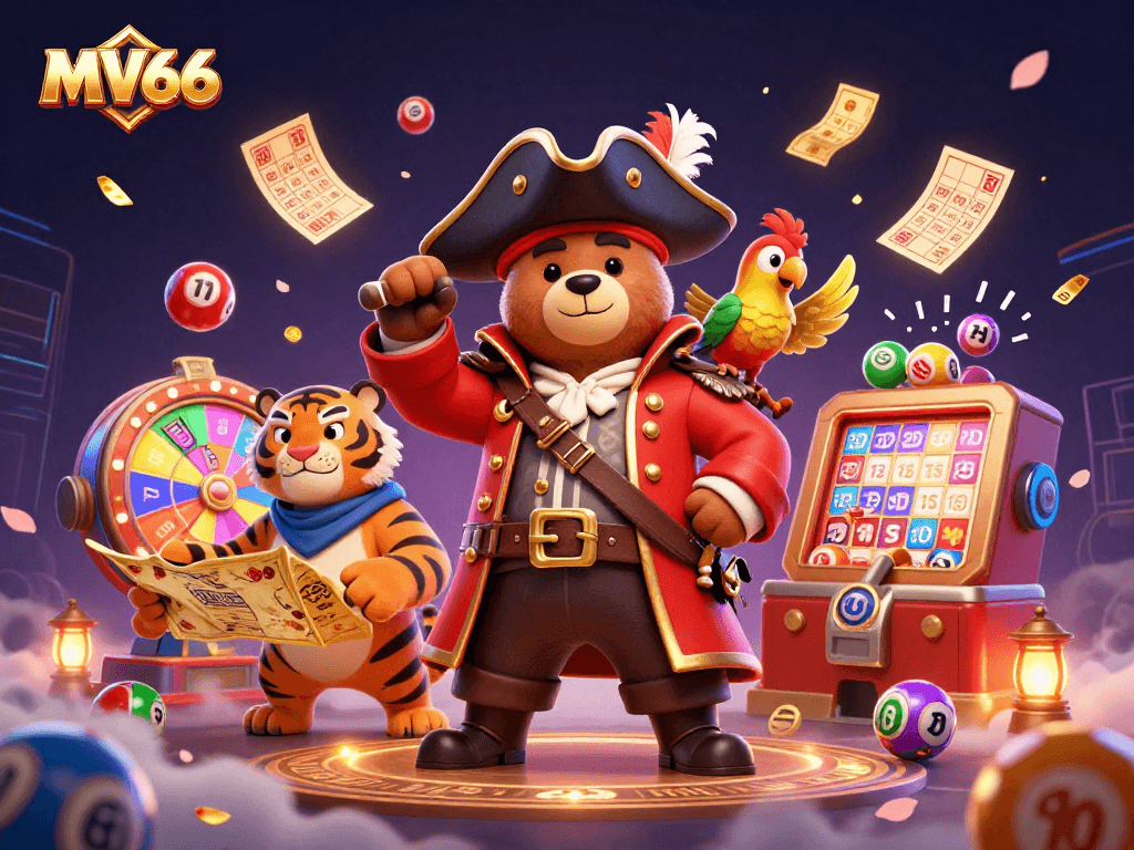 Engage with thrilling MV66 casino adventures alongside a pirate captain bear and friends.