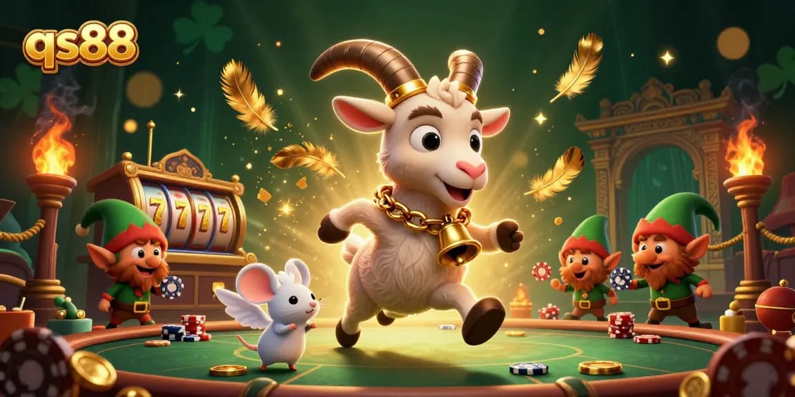 Experience thrilling gambling with qs88 in a festive holiday-horror casino scene featuring playful characters.