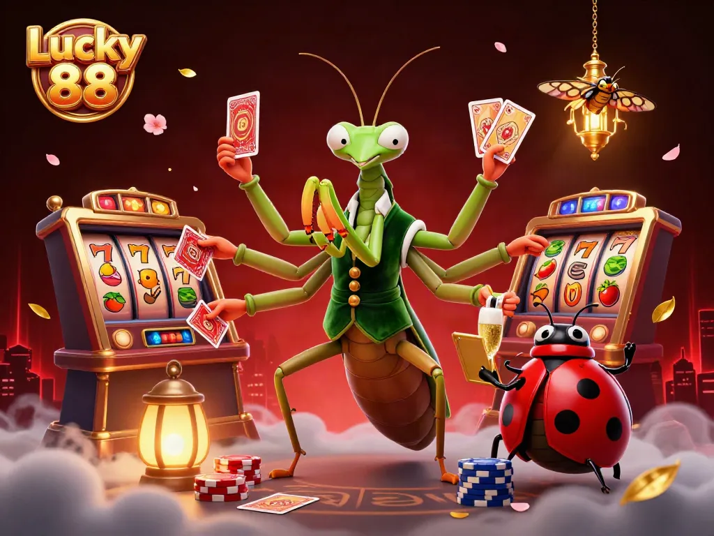 Spin the Lucky 88 slot machine with vibrant characters in a dynamic casino setting.