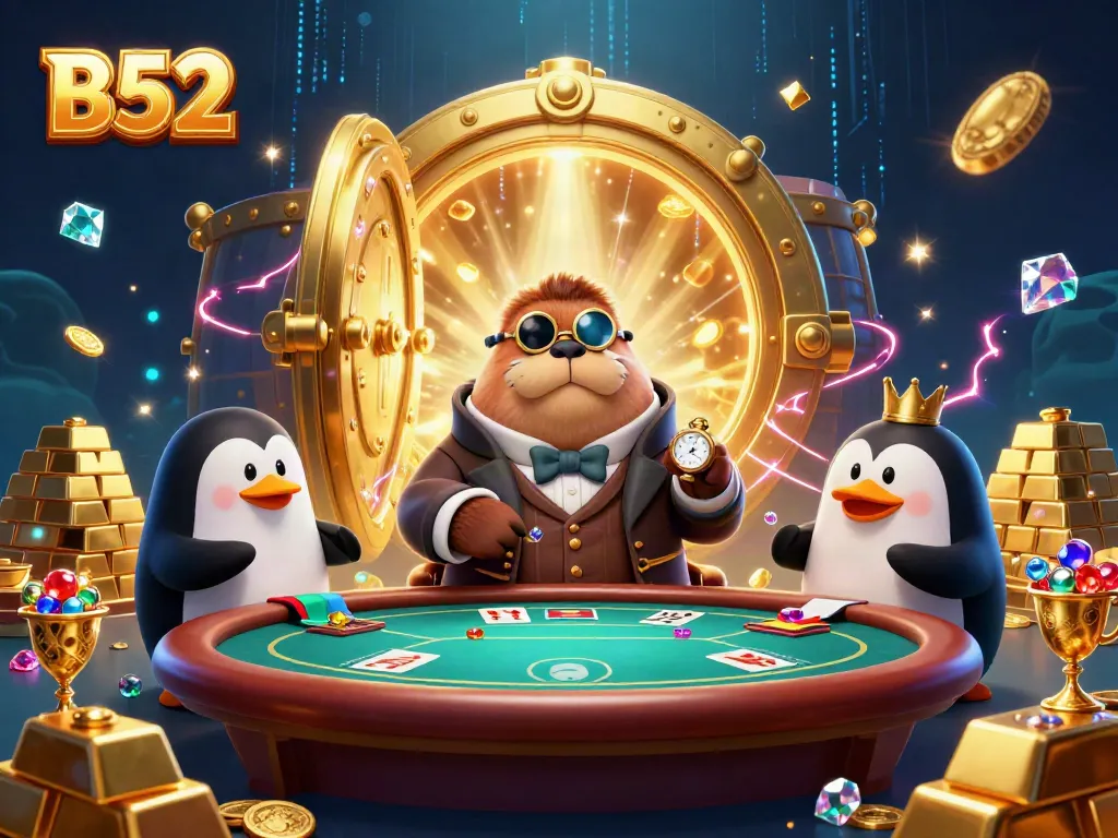 Experience thrilling poker action at B52 with this vibrant underwater casino scene featuring whimsical characters.