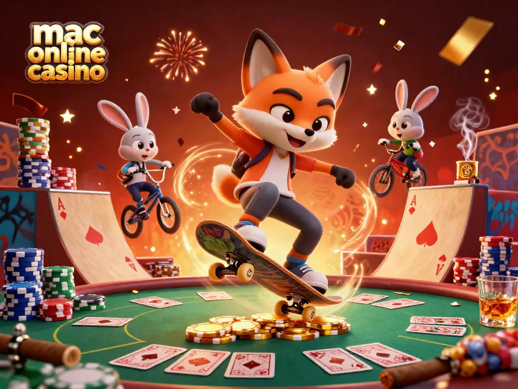 Engage in mac online casino fun with our dynamic 3D cartoon scene featuring vibrant characters and casino elements.