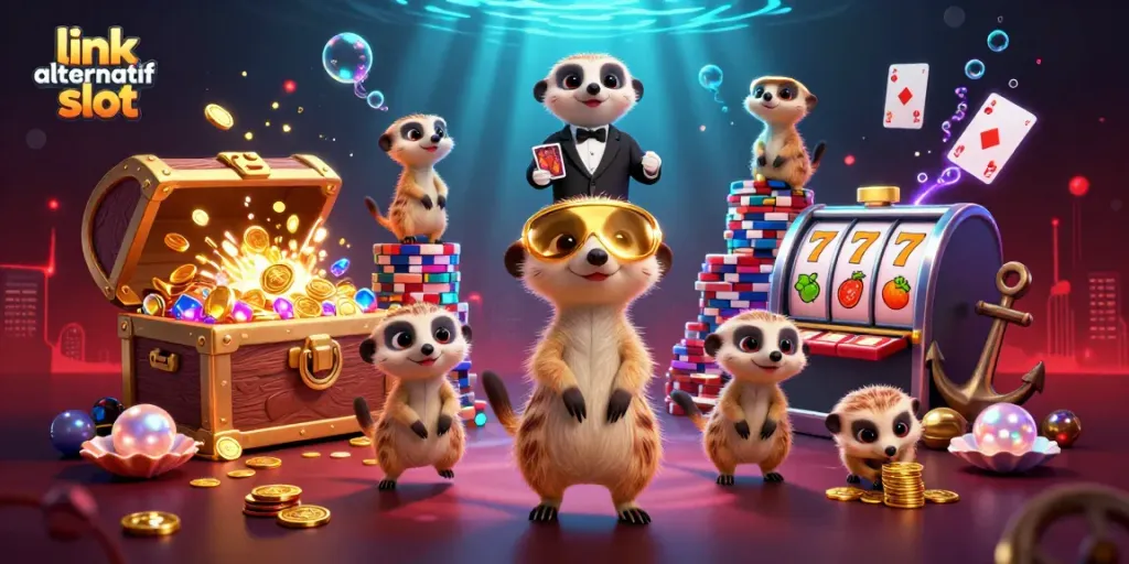 Experience the thrill of link alternatif slot with a dynamic meerkat casino scene filled with treasures and games.