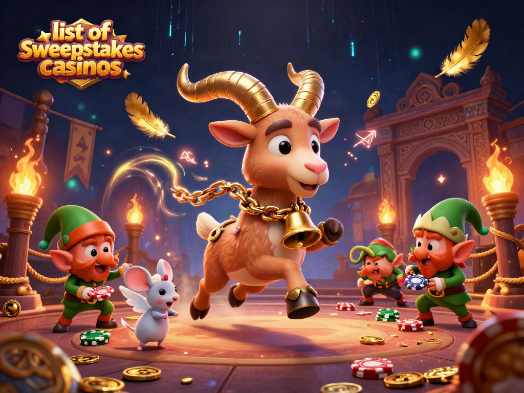 Engage with the list of sweepstakes casinos through a festive but spooky scene featuring Krampus and friends.