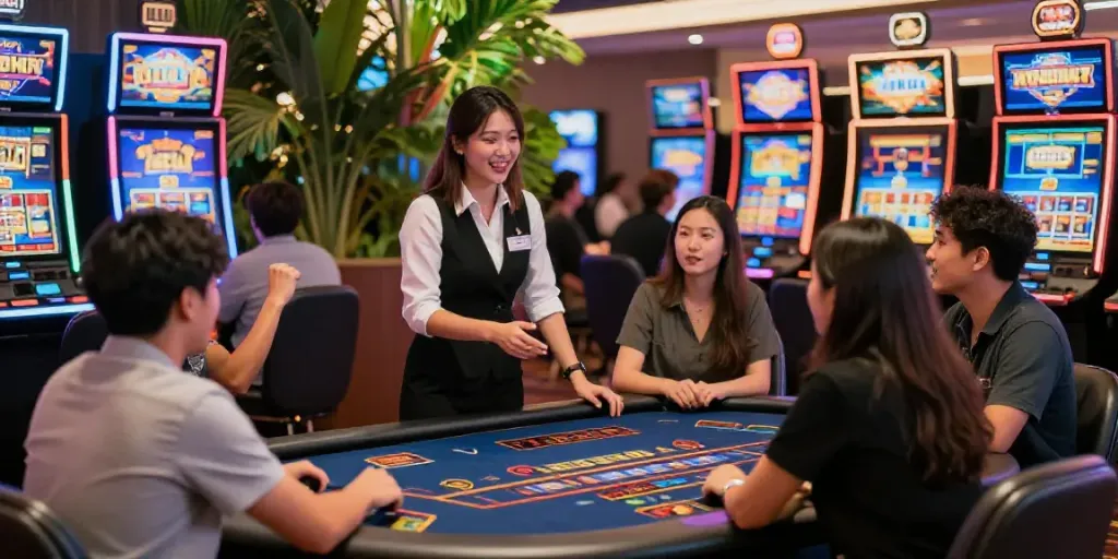 Dewalive Resmi live casino experience with enthusiastic players and modern gaming setup.