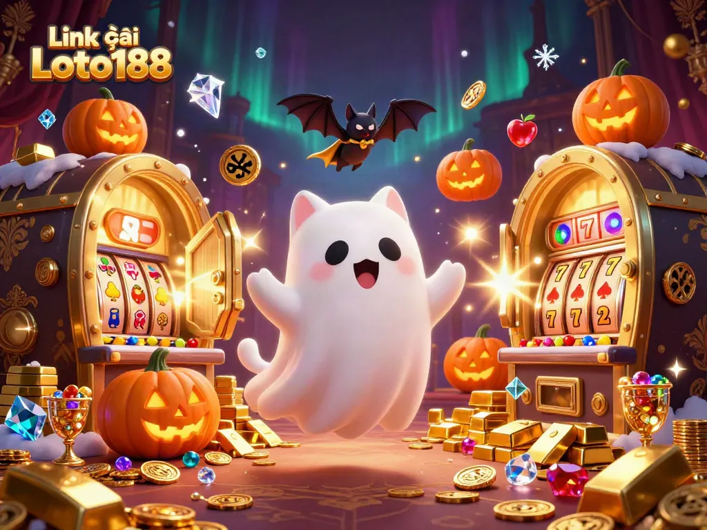 Activate Link vào Loto188 for exciting wins in a vibrant, haunted casino scene.