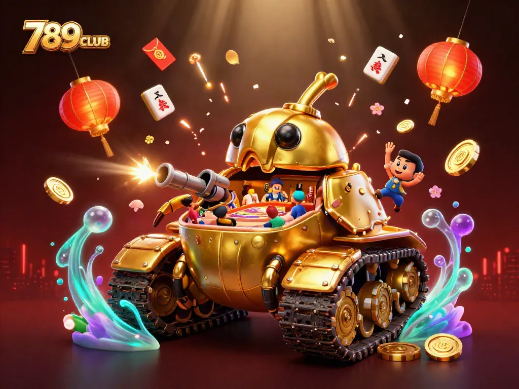 Engage with the 789CLUB experience, featuring a vibrant casino scene in a golden beetle tank.
