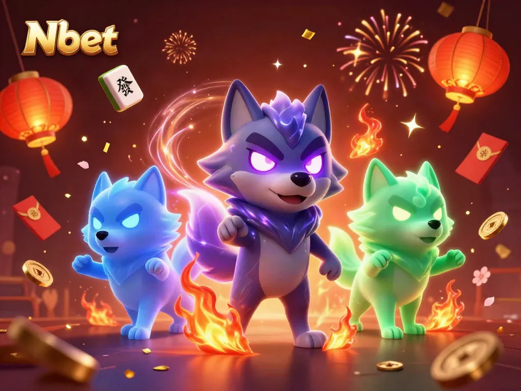 N bet showcases a vibrant casino scene with ghostly wolves, mahjong tiles, and festive elements.