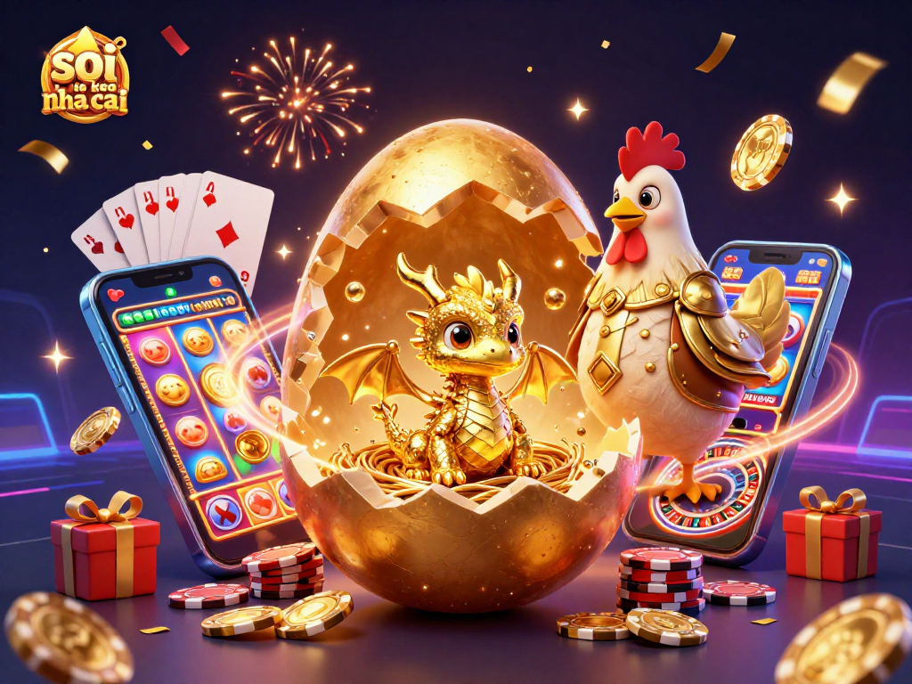 Engage in thrilling gameplay with soi keo nha cai as a golden dragon emerges from a poker chip nest.