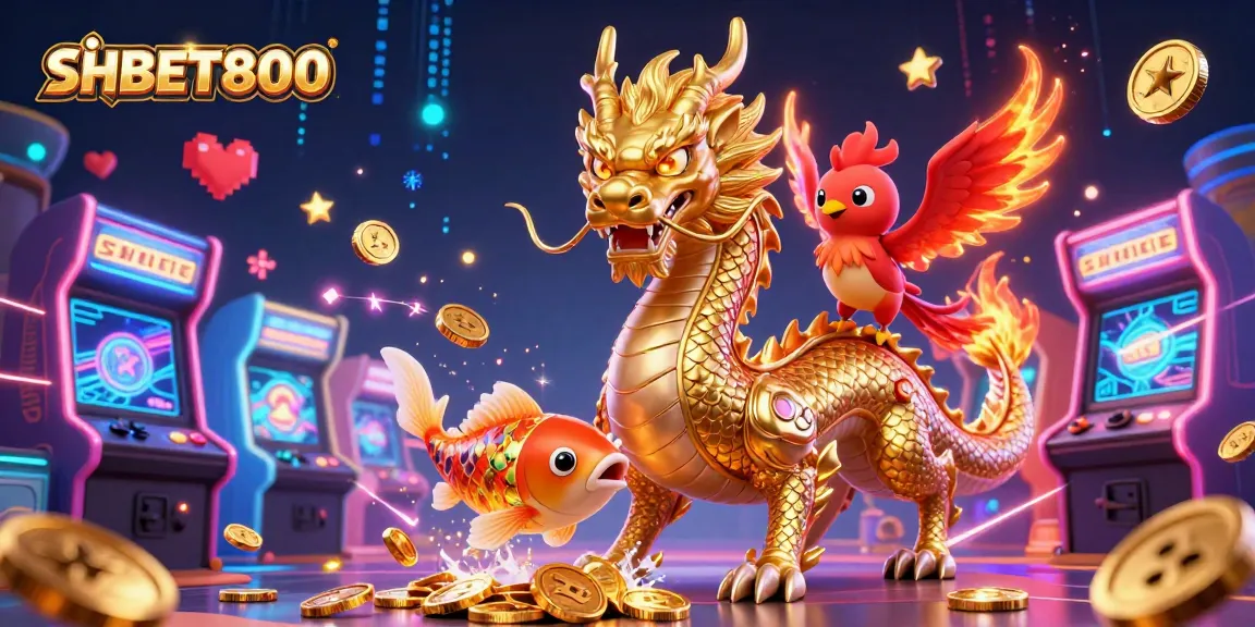 Play exciting casino games at SHBET800 with colorful elements in a vibrant 3D scene.