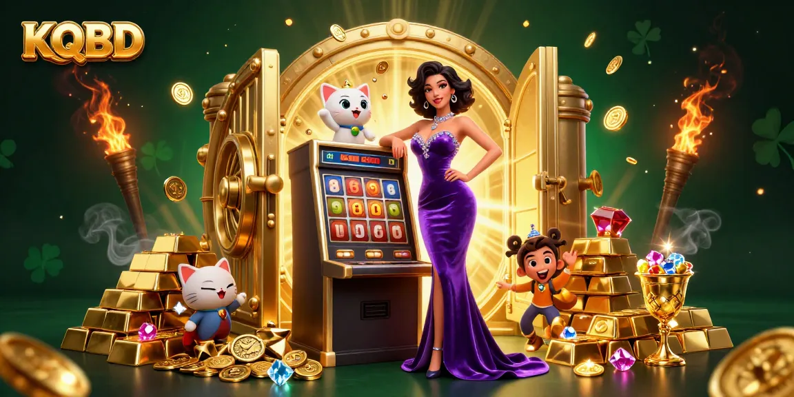 KQBD showcases a glamorous casino scene with a stunning woman celebrating over a jackpot.