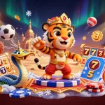 Play slot games at nh88 with a stunning 3D illustration showcasing an Arabian tiger sultan and jackpots.