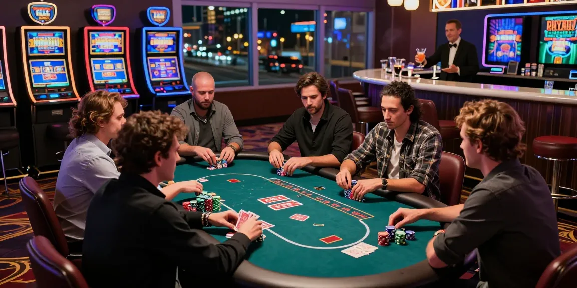 Exciting gambling scene at a poker table featuring players and vibrant atmosphere at ok8386.com.