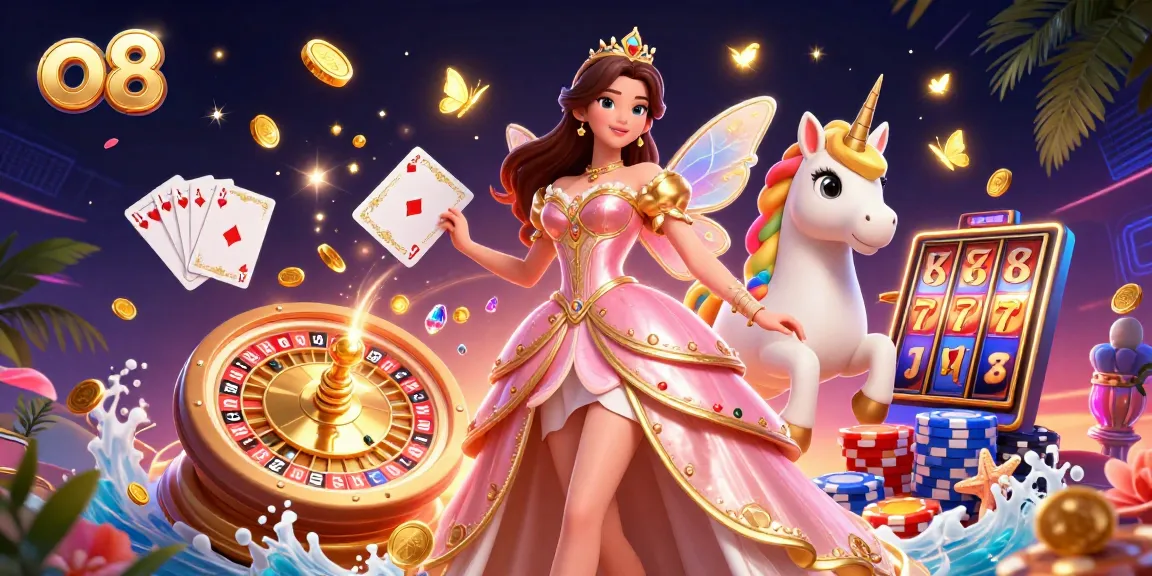 Win exciting prizes with o8 as vibrant 3D illustration showcases thrilling casino elements and games.