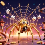 Engage with lucky88s itcom as a vibrant 3D casino scene filled with golden coins, lively characters, and dynamic gaming elements.