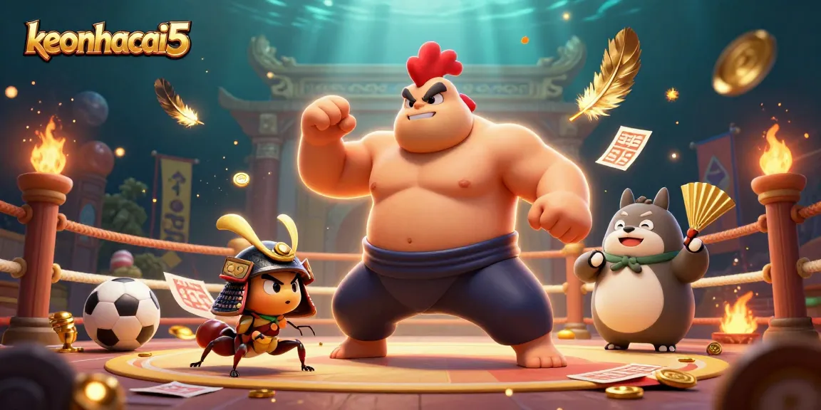 Engage with keonhacai5 as powerful characters showcase dynamic sports betting action in a vibrant arena.