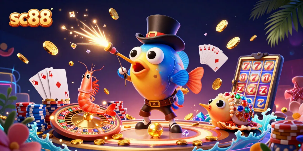 Experience the thrills of sc88 with vibrant cartoon characters and rich casino elements in a dynamic gambling scene.