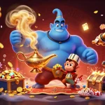 Win big at ww88 with thrilling 3D casino adventure featuring a genie, monkey, and poker chips.