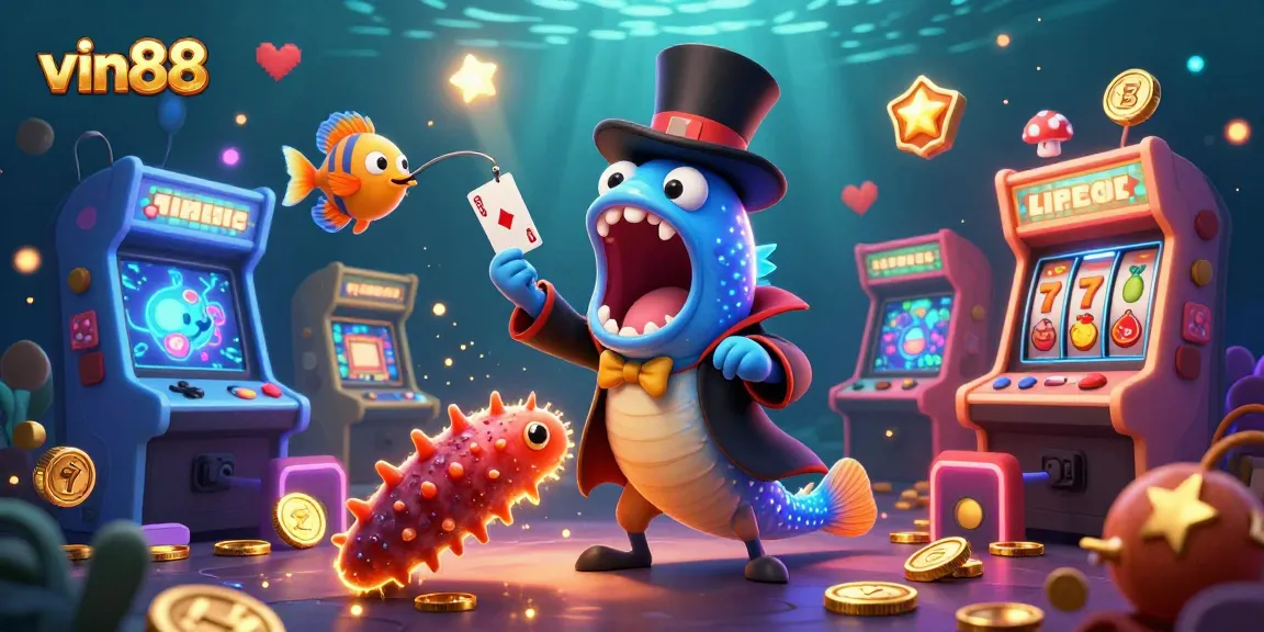 Engage with vin88's vibrant casino scene featuring animated sea creatures and dynamic gaming elements.