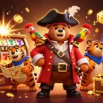 Join the excitement at winbd with a vibrant scene featuring slot games and playful characters in a dynamic casino setting.