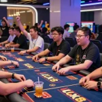 LUCK8 players immersed in thrilling online casino gaming experience with vibrant atmosphere.