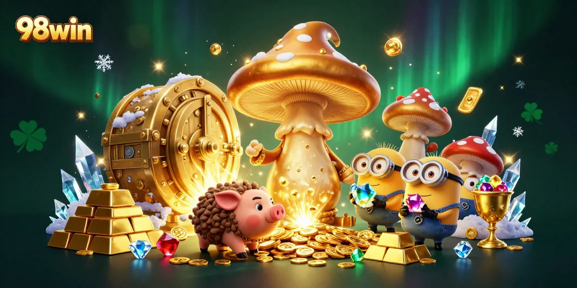 Engage in the vibrant magic of 98win, unlocking treasures with enchanted gold in this dynamic casino scene.