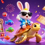 Increase your chances at tt88 with this vibrant scene of winnings, featuring a lucky rabbit and jackpot symbols.