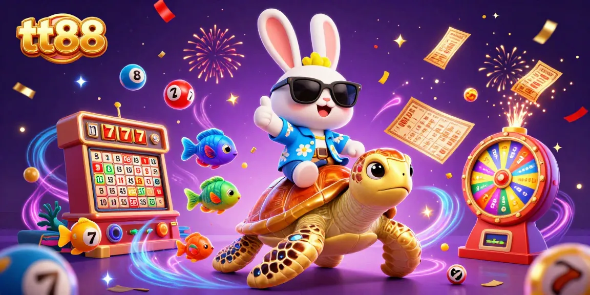 Increase your chances at tt88 with this vibrant scene of winnings, featuring a lucky rabbit and jackpot symbols.