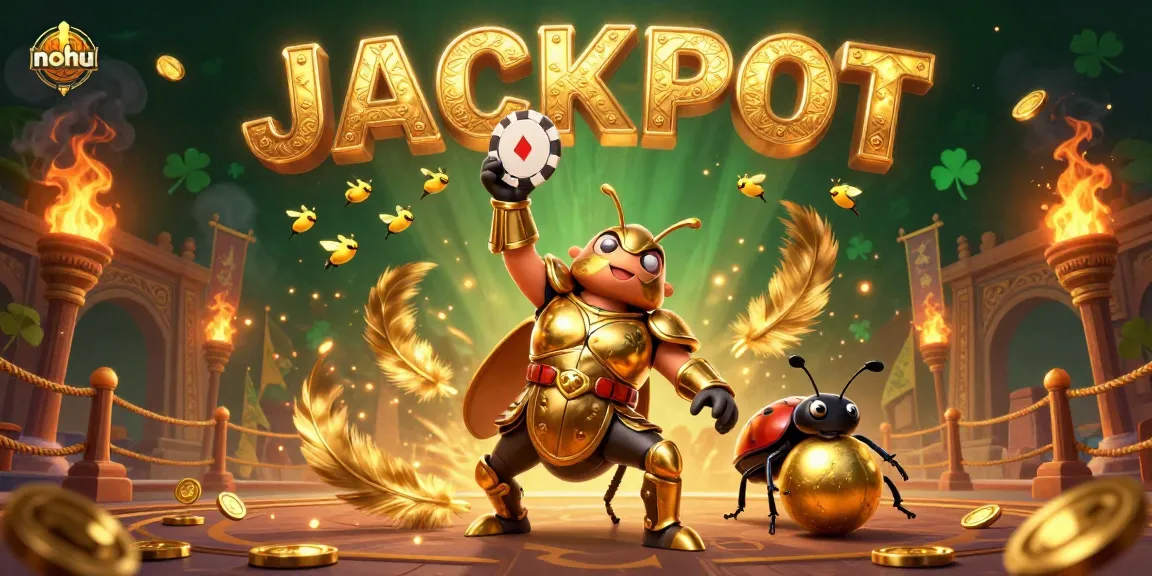 Nohu-themed casino scene with beetles in victory, chips, and gold elements sparking excitement.