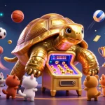 Experience HITCLUB's thrilling gambling adventure with a golden tortoise pinball machine and dynamic gaming elements.