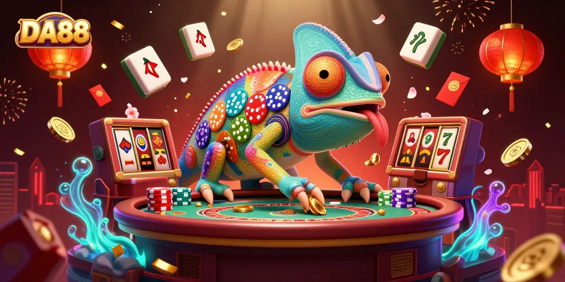 Engaging DA88 chameleon casino owner captures winning slots and poker action within a vibrant casino scene.
