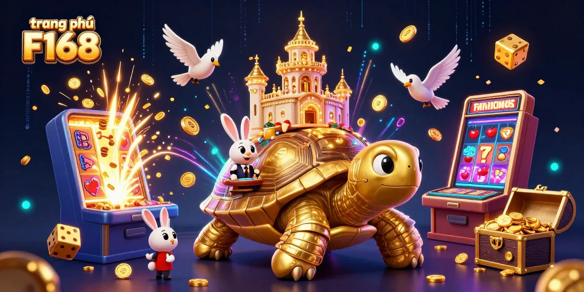 Experience the thrill at trang chủ F168 with a dynamic casino scene featuring a golden tortoise and jackpot excitement.
