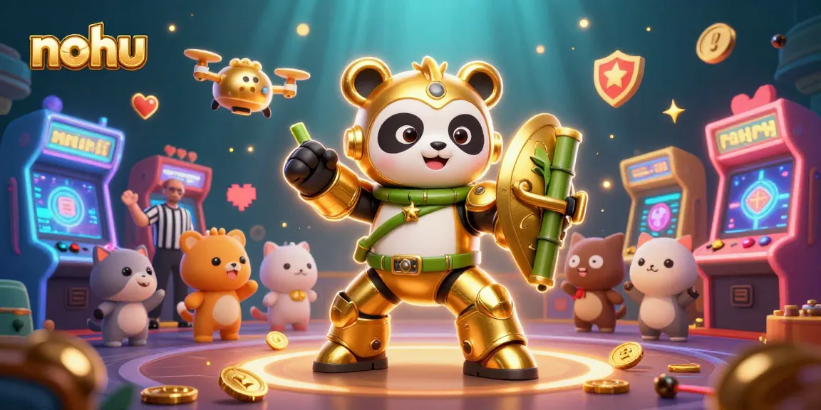 Nohu's dynamic mech-suit panda shields players with exciting arcade gaming elements.