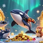 BONG88 brings thrilling adventures with an orca and otters amidst treasures in underwater casino scenes.
