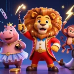 Experience thrilling gameplay at uu88, featuring a vibrant circus scene with crypto coins and casino elements.