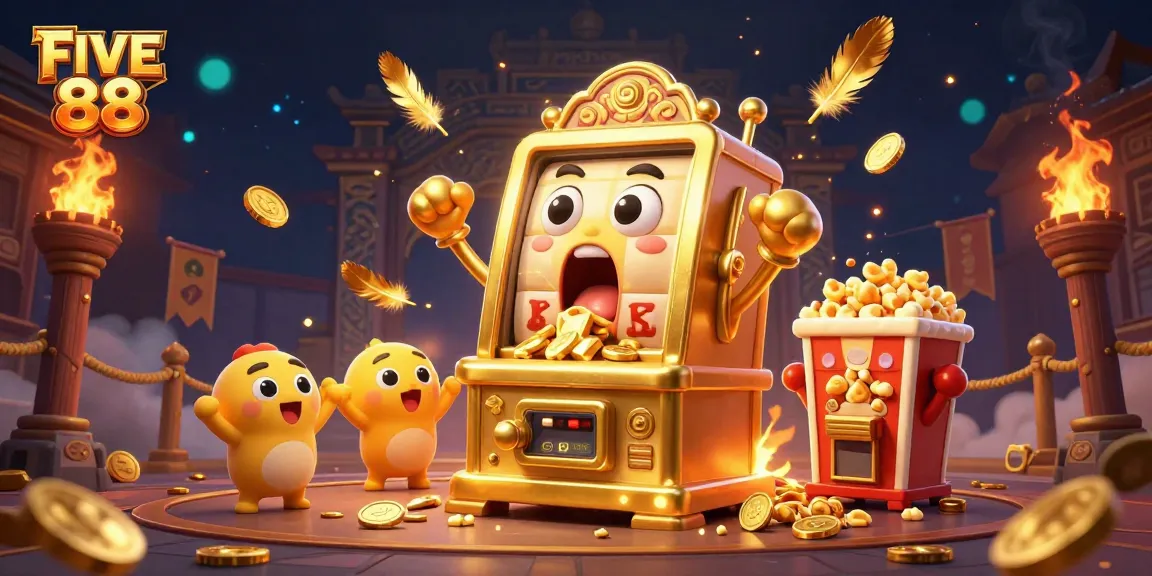 Engage in the excitement of FIVE 88 as golden slot machines celebrate a jackpot win!
