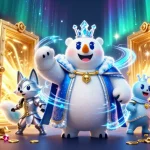 Experience excitement with 666F as the ice king polar bear and snow fox claim treasures in a vibrant casino scene.