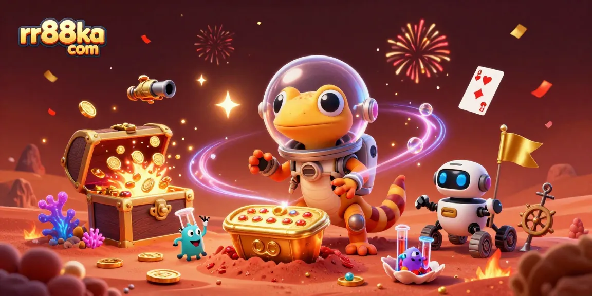 Experience thrilling gameplay with rr88ka com in this vibrant 3D casino adventure illustration.
