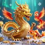 Experience thrilling QQ88 gaming with a dynamic dragon and majestic phoenix amidst neon crypto elements.