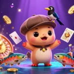 sin88 captures gamblers' excitement with a vibrant scene featuring 3D Nessie, a magpie, and salmon amidst golden coins.