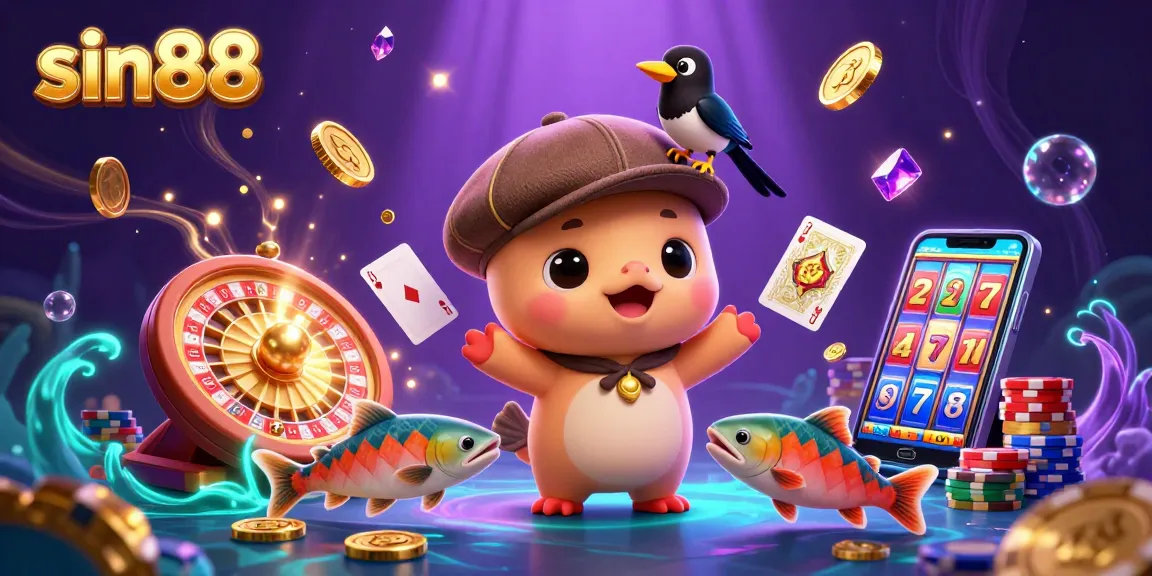 sin88 captures gamblers' excitement with a vibrant scene featuring 3D Nessie, a magpie, and salmon amidst golden coins.