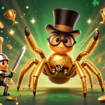 Engage with lucky88's thrilling slot features showcased through cartoon characters in a rich casino scene.