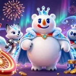 Experience thrilling gameplay with UY88, featuring a polar bear king and a snow fox amidst a casino wonderland.
