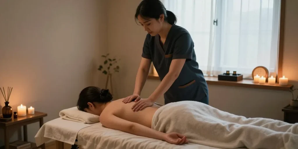 Relaxing 안양출장안마 massage therapy session with soothing ambiance.