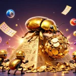 Play exciting games with link xx88, the vibrant golden beetles and casino symbols depict a thrilling experience.