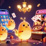 Immerse in the vibrant world of Net88's cave casino illuminated by glowing characters and dynamic gaming elements.