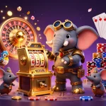 C168 jackpots gleam as steampunk characters spin the slot machine amid flying coins and gems.