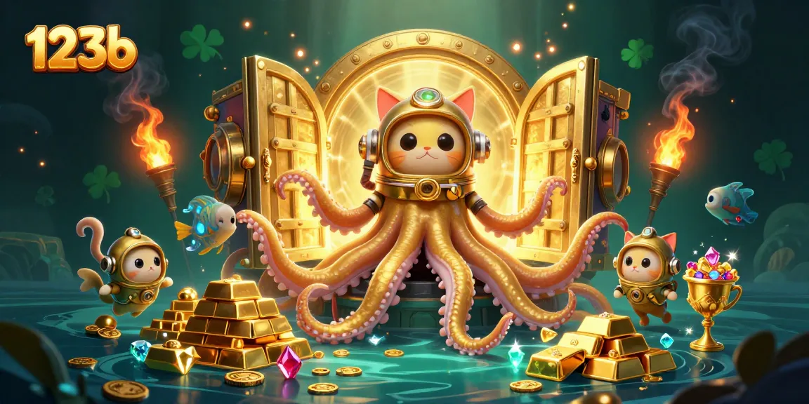 Experience thrilling wins at 123b with vibrant treasures and deep-sea wonders in a fascinating casino scene.