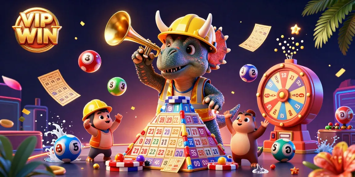 Engage with VIPWIN's vibrant gaming scene featuring celebratory cartoon characters and dynamic lottery elements.