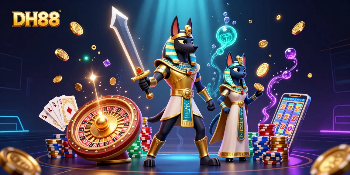 Experience thrilling gaming at DH88 with vibrant casino elements and ancient Egyptian characters.