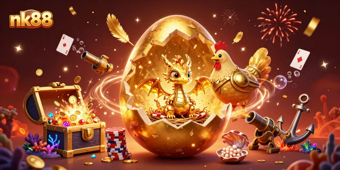 Engage with nk88 players as they experience thrilling wins with a golden baby dragon and poker chips.